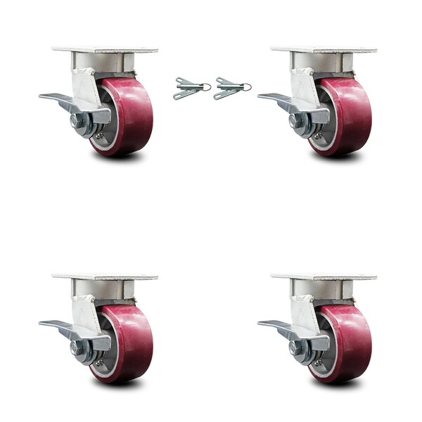 Service Caster 4 Inch Kingpinless Poly on Aluminum Wheel Caster Brakes 2 Swivel Locks SCC, 4PK SCC-KP30S420-PAR-SLB-BSL-2-SLB-2 - main